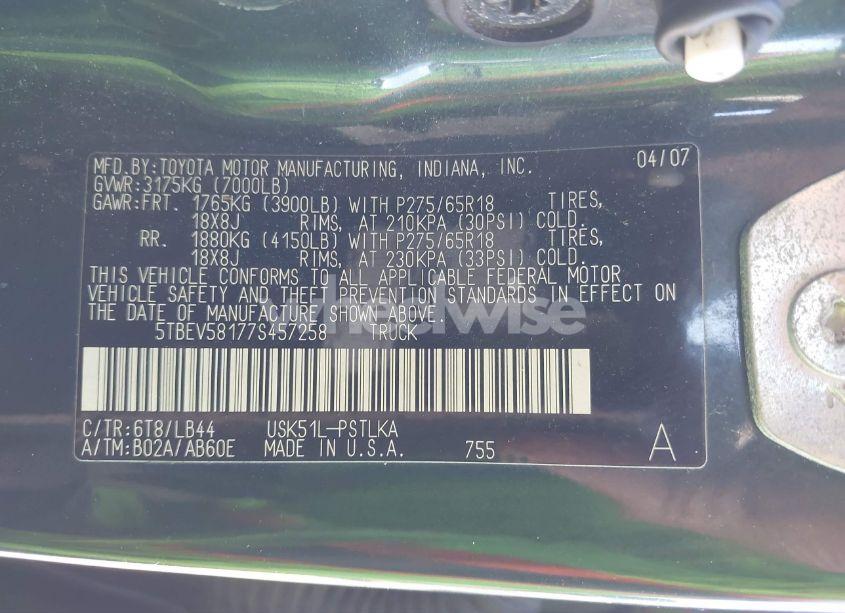 Photo 9 of 2007 Toyota Tundra LIMITED 5.7L V8 (VIN 5TBEV58177S457258)