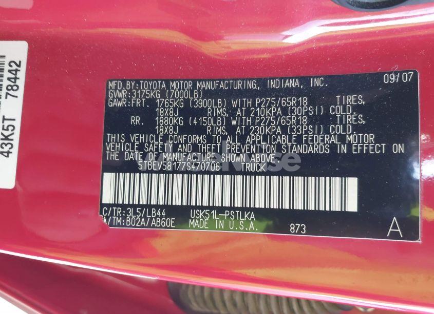 Photo 9 of 2007 Toyota Tundra LIMITED 5.7L V8 (VIN 5TBEV58177S470706)