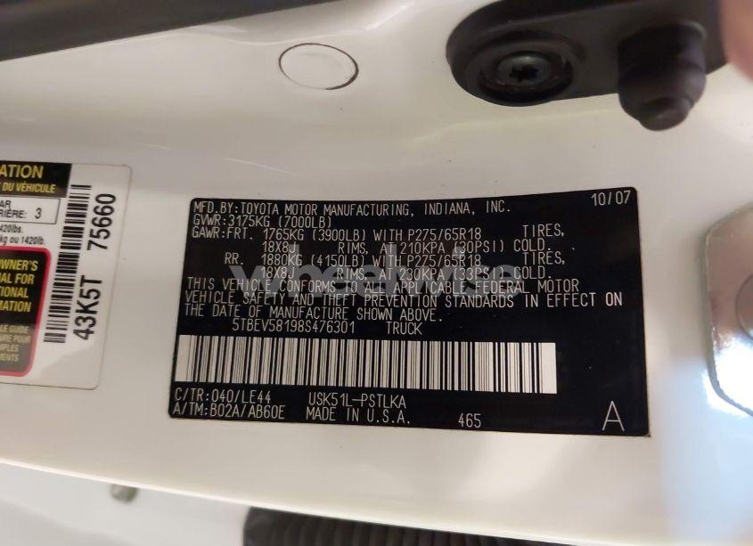 Photo 9 of 2008 Toyota Tundra LIMITED 5.7L V8 (VIN 5TBEV58198S476301)