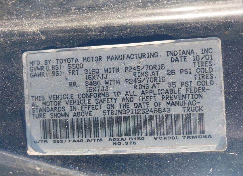 Photo 9 of 2002 Toyota Tundra (VIN 5TBJN32112S246643)