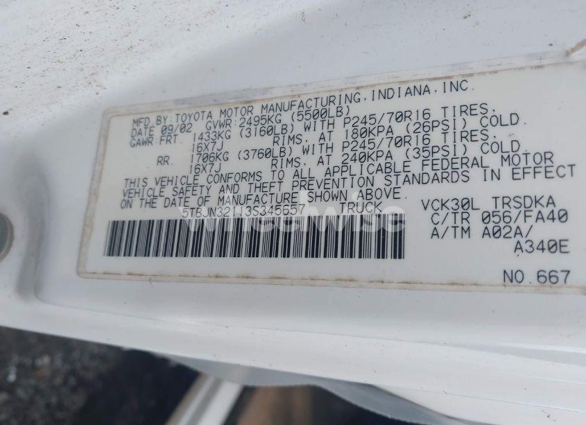 Photo 9 of 2003 Toyota Tundra (VIN 5TBJN32113S345657)