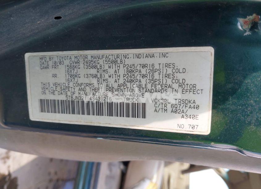 Photo 9 of 2004 Toyota Tundra (VIN 5TBJN32114S439216)