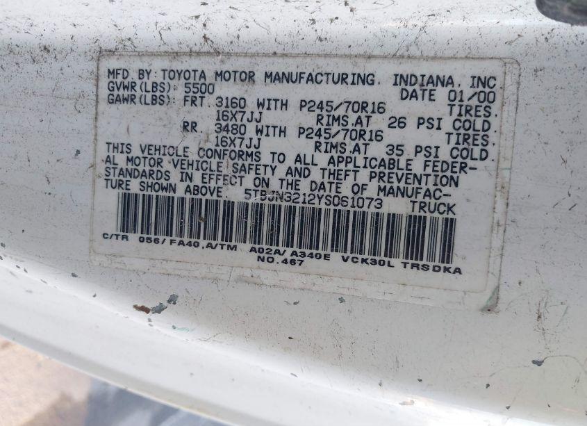 Photo 9 of 2000 Toyota Tundra (VIN 5TBJN3212YS061073)