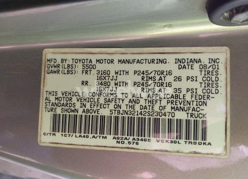 Photo 9 of 2002 Toyota Tundra (VIN 5TBJN32142S230470)