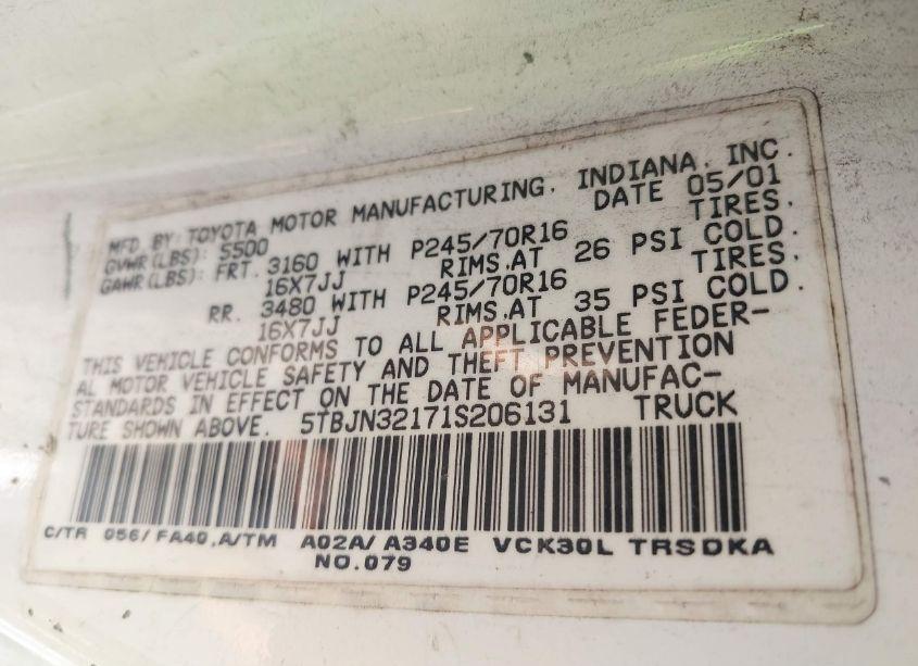 Photo 9 of 2001 Toyota Tundra (VIN 5TBJN32171S206131)