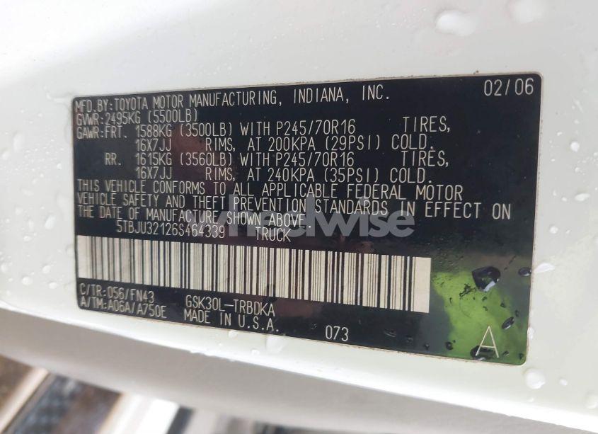 Photo 9 of 2006 Toyota Tundra (VIN 5TBJU32126S464339)