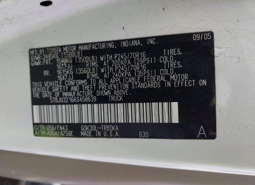 Photo 9 of 2006 Toyota Tundra (VIN 5TBJU32166S458639)