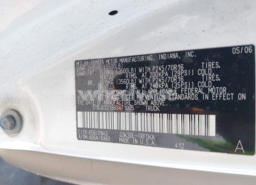 Photo 9 of 2006 Toyota Tundra (VIN 5TBJU32186S471005)