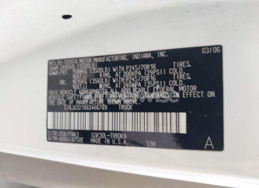 Photo 9 of 2006 Toyota Tundra (VIN 5TBJU321X6S466789)