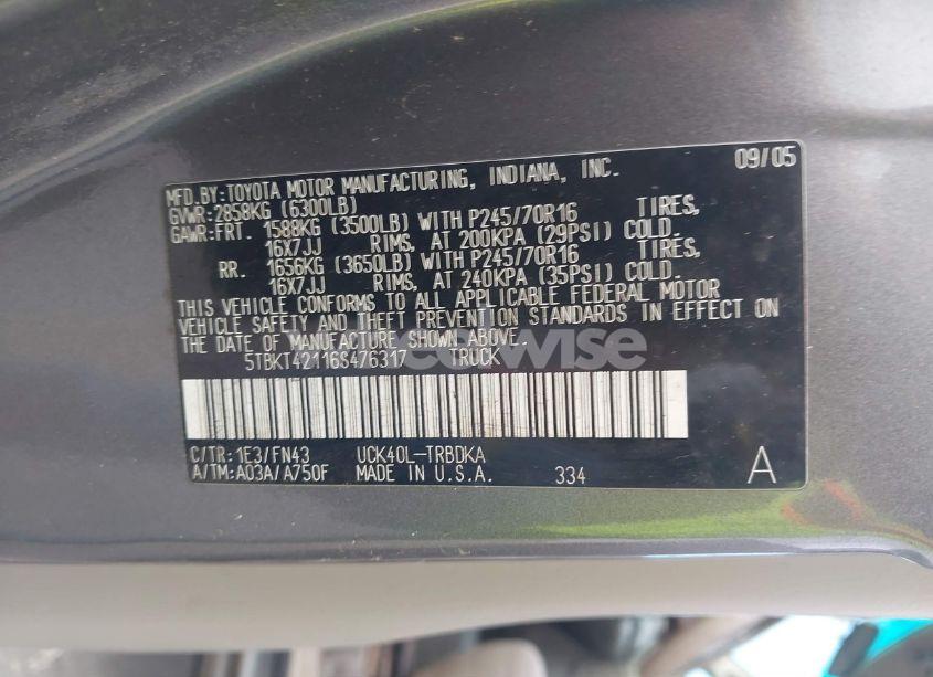 Photo 9 of 2006 Toyota Tundra BASE V8 (VIN 5TBKT42116S476317)