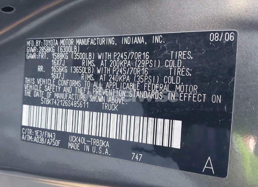 Photo 9 of 2006 Toyota Tundra BASE V8 (VIN 5TBKT42126S485611)