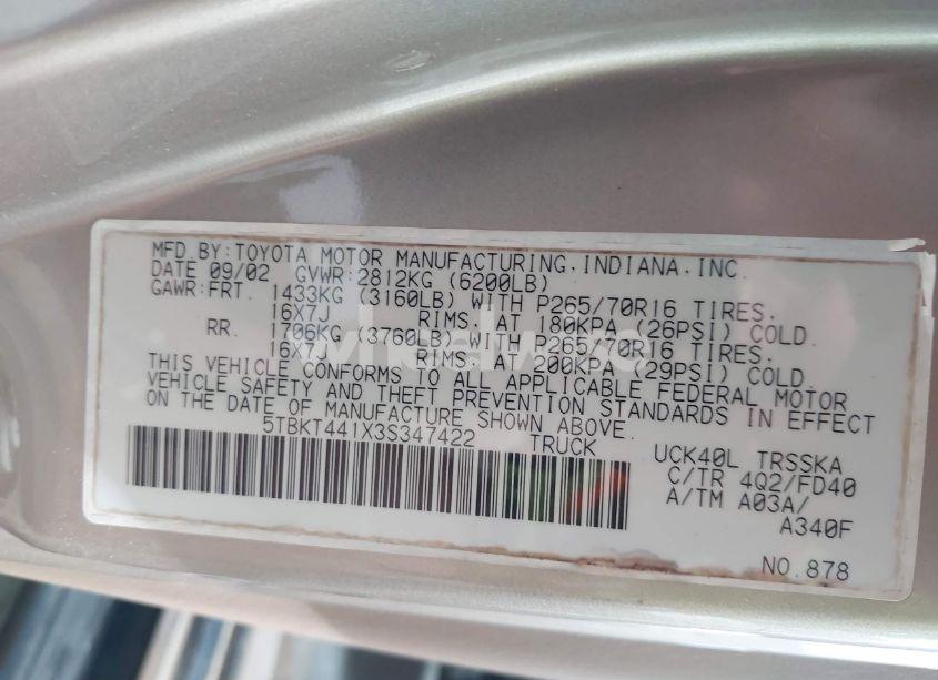 Photo 9 of 2003 Toyota Tundra SR5 (VIN 5TBKT441X3S347422)