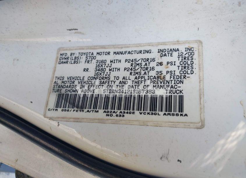 Photo 9 of 2001 Toyota Tundra SR5 (VIN 5TBRN34121S167383)