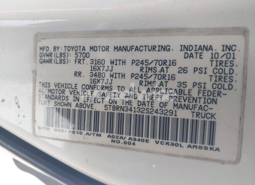 Photo 9 of 2002 Toyota Tundra ACCESS CAB SR5 (VIN 5TBRN34132S243291)