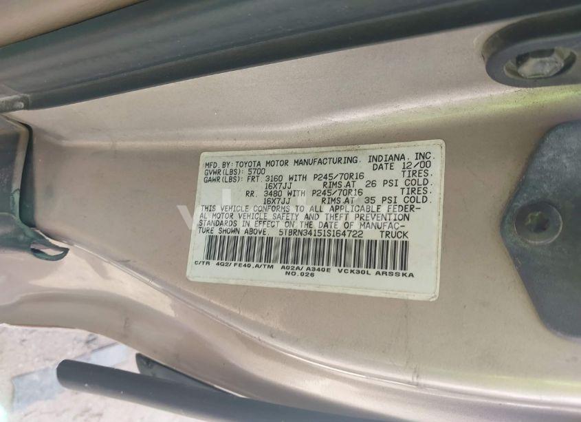 Photo 9 of 2001 Toyota Tundra SR5 (VIN 5TBRN34151S164722)