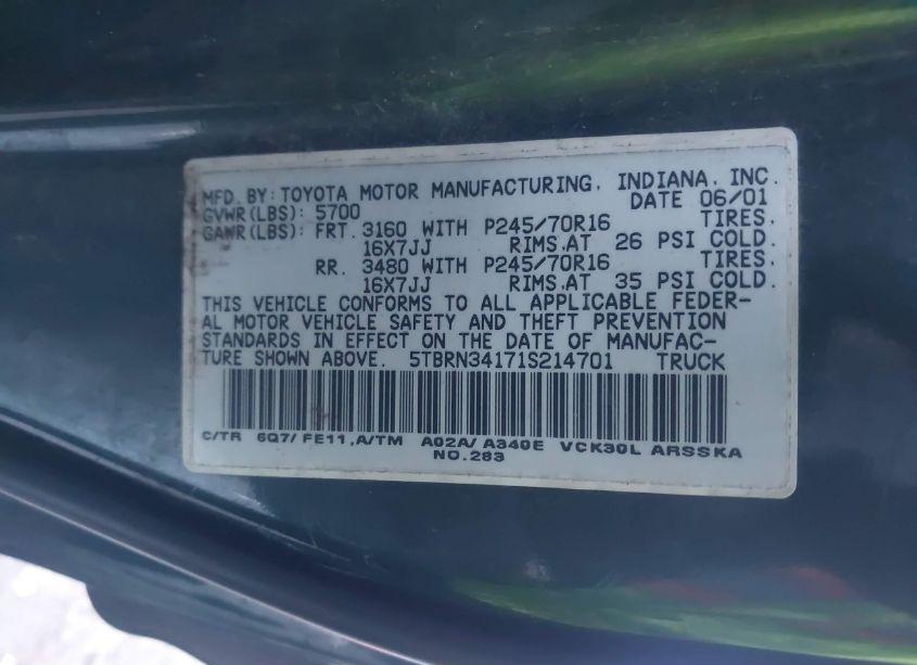 Photo 9 of 2001 Toyota Tundra SR5 (VIN 5TBRN34171S214701)