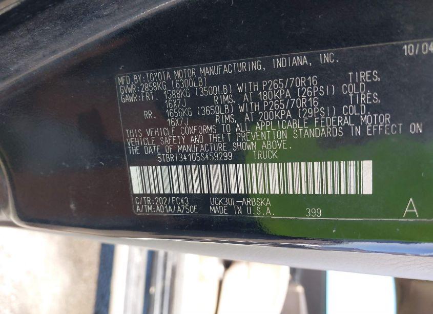 Photo 9 of 2005 Toyota Tundra SR5 V8 (VIN 5TBRT34105S459299)