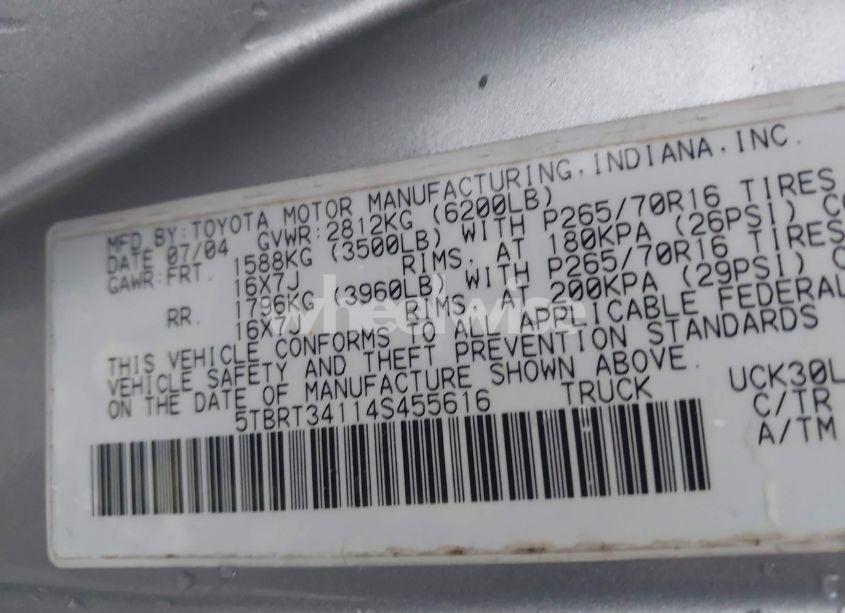 Photo 9 of 2004 Toyota Tundra SR5 V8 (VIN 5TBRT34114S455616)