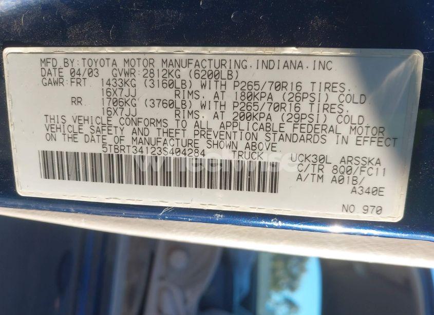 Photo 9 of 2003 Toyota Tundra SR5 V8 (VIN 5TBRT34123S404284)