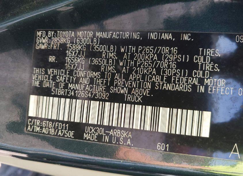 Photo 9 of 2006 Toyota Tundra SR5 V8 (VIN 5TBRT34126S473092)