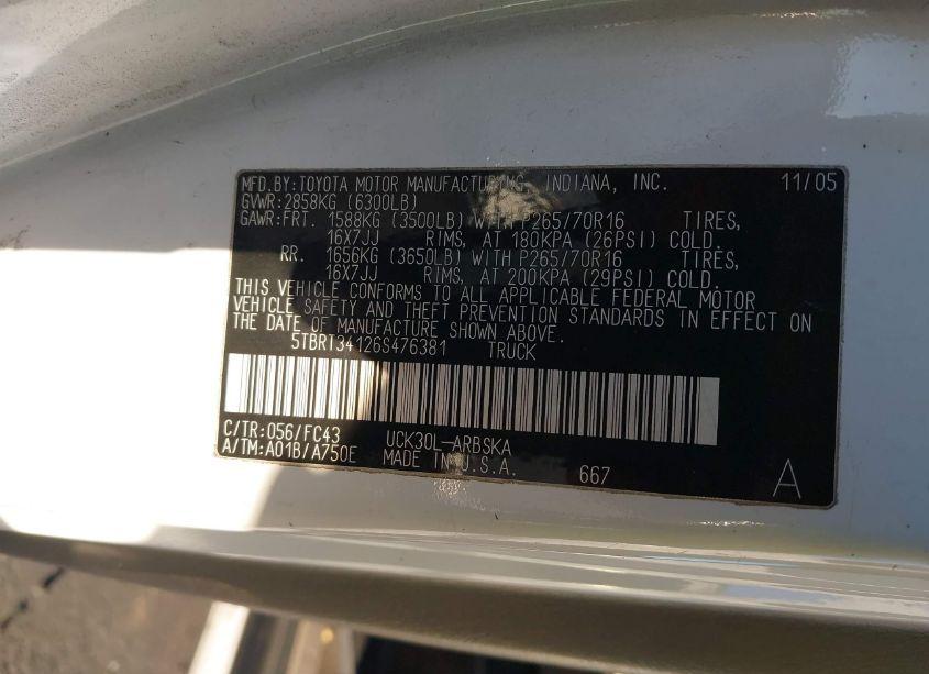 Photo 9 of 2006 Toyota Tundra SR5 V8 (VIN 5TBRT34126S476381)