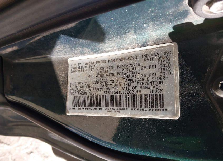 Photo 9 of 2001 Toyota Tundra ACCESS CAB/ACCESS CAB SR5 (VIN 5TBRT34131S202146)