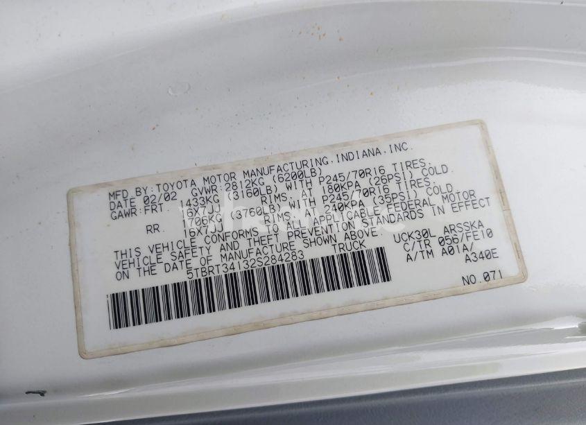 Photo 9 of 2002 Toyota Tundra SR5 V8 (VIN 5TBRT34132S284283)