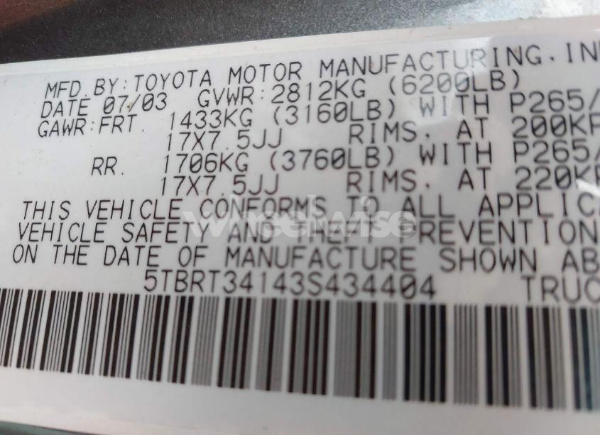 Photo 9 of 2003 Toyota Tundra SR5 V8 (VIN 5TBRT34143S434404)