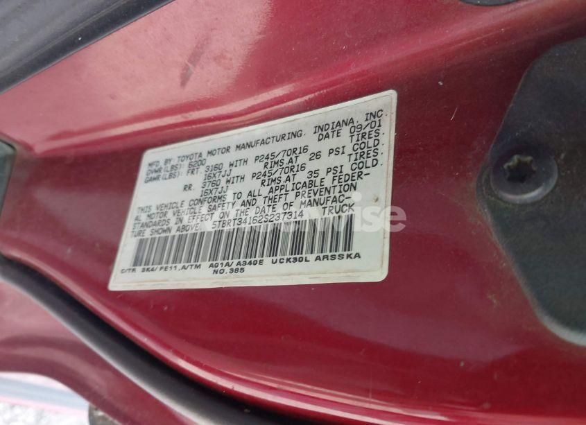 Photo 9 of 2002 Toyota Tundra SR5 V8 (VIN 5TBRT34162S237314)