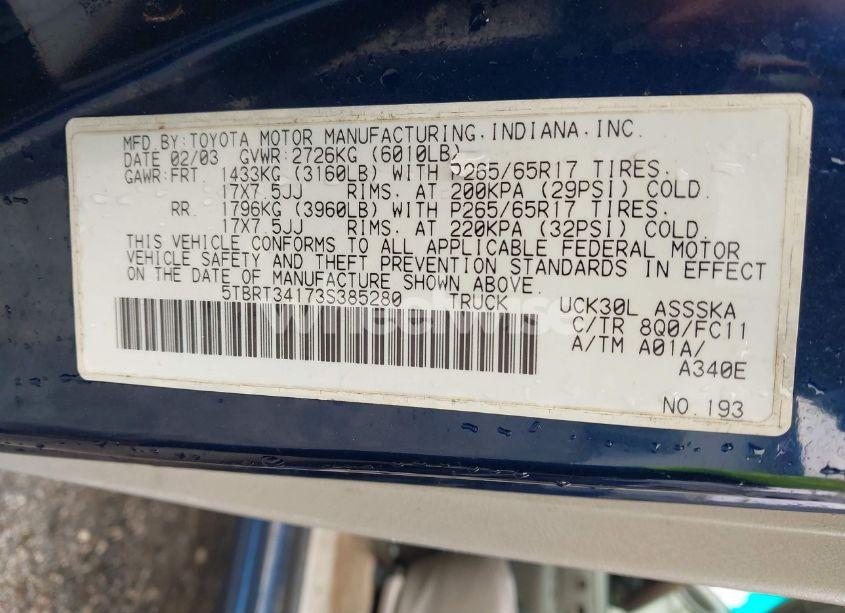 Photo 9 of 2003 Toyota Tundra SR5 V8 (VIN 5TBRT34173S385280)