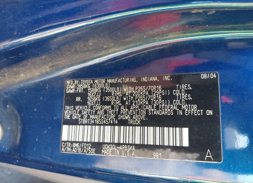 Photo 9 of 2005 Toyota Tundra SR5 V8 (VIN 5TBRT34185S457414)