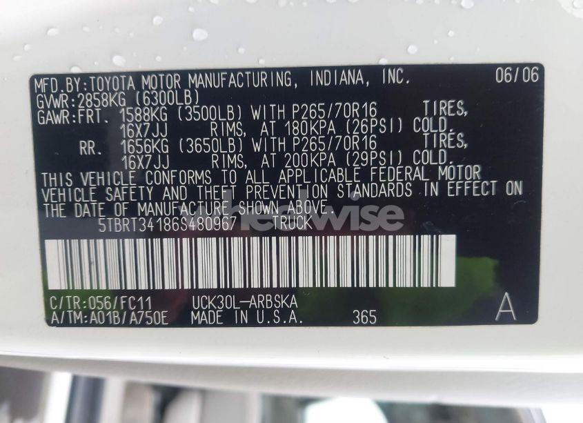 Photo 9 of 2006 Toyota Tundra SR5 V8 (VIN 5TBRT34186S480967)