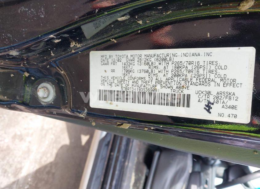 Photo 9 of 2003 Toyota Tundra SR5 V8 (VIN 5TBRT34193S369081)