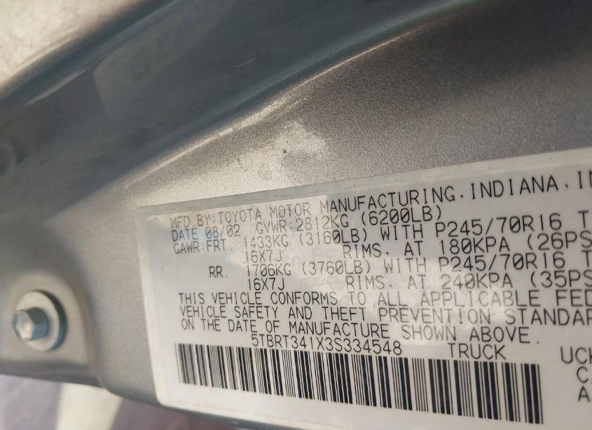 Photo 9 of 2003 Toyota Tundra SR5 V8 (VIN 5TBRT341X3S334548)