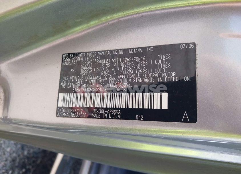 Photo 9 of 2006 Toyota Tundra SR5 V8 (VIN 5TBRT341X6S482073)