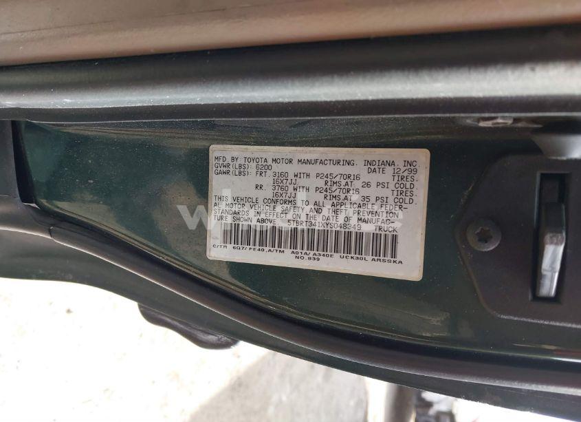 Photo 9 of 2000 Toyota Tundra SR5 V8 (VIN 5TBRT341XYS048349)