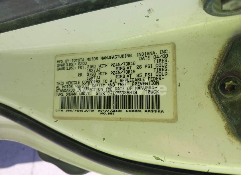 Photo 9 of 2000 Toyota Tundra SR5 V8 (VIN 5TBRT341XYS089919)