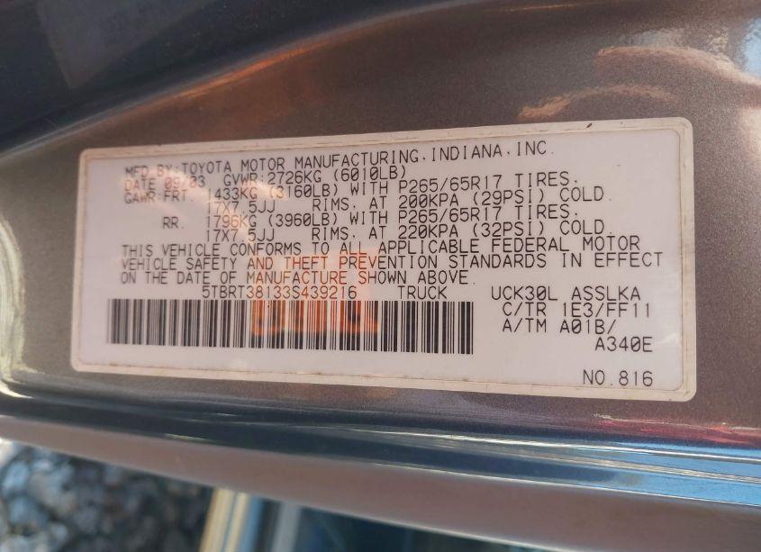 Photo 9 of 2003 Toyota Tundra LIMITED V8 (VIN 5TBRT38133S439216)