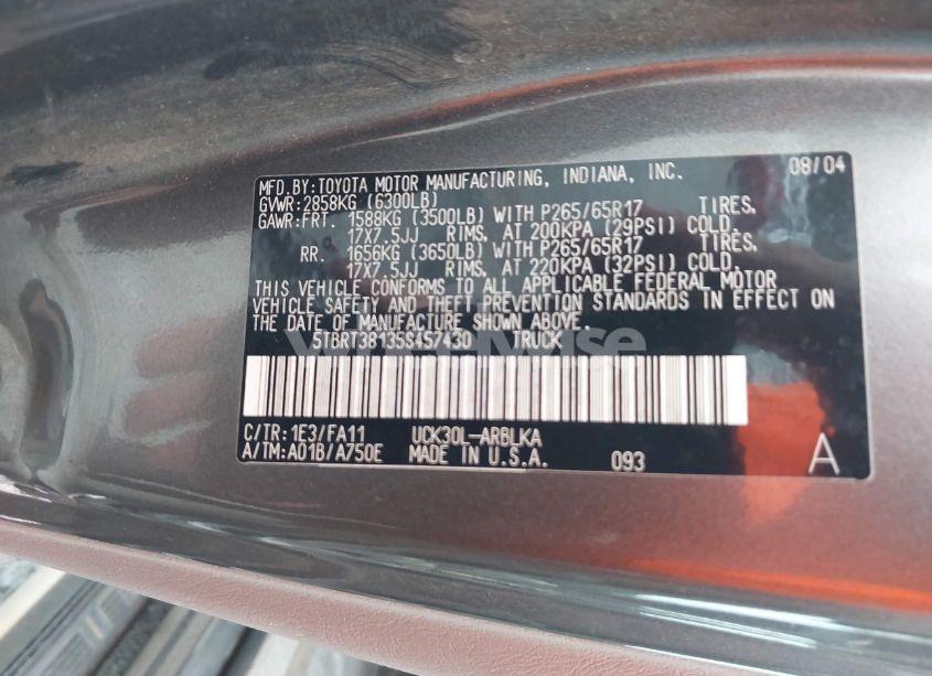 Photo 9 of 2005 Toyota Tundra LTD V8 (VIN 5TBRT38135S457430)