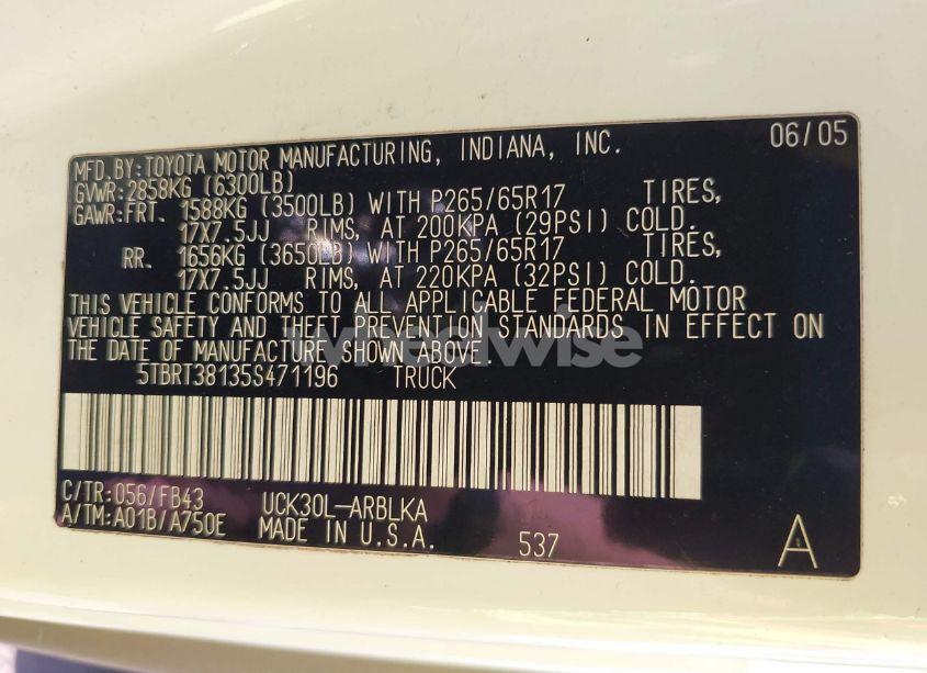 Photo 9 of 2005 Toyota Tundra LTD V8 (VIN 5TBRT38135S471196)