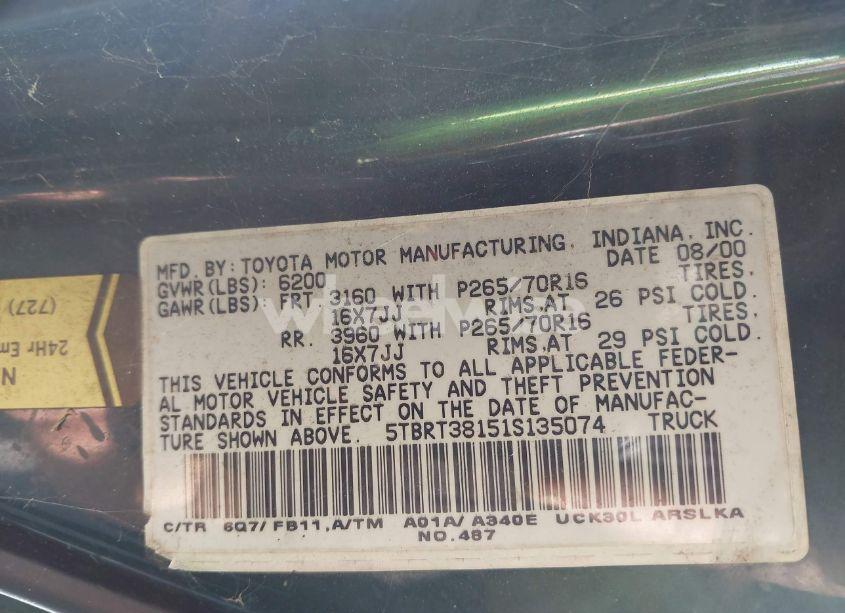 Photo 9 of 2001 Toyota Tundra LTD V8 (VIN 5TBRT38151S135074)