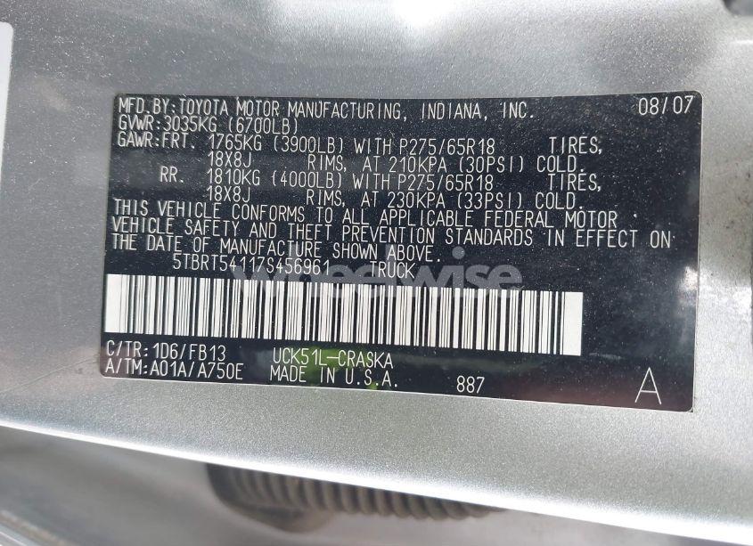 Photo 9 of 2007 Toyota Tundra SR5 4.7L V8 (VIN 5TBRT54117S456961)