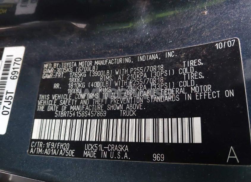 Photo 9 of 2008 Toyota Tundra SR5 4.7L V8 (VIN 5TBRT54158S457869)