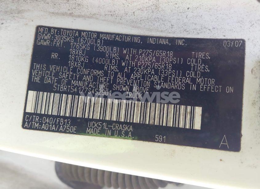 Photo 9 of 2007 Toyota Tundra SR5 4.7L V8 (VIN 5TBRT54177S452901)