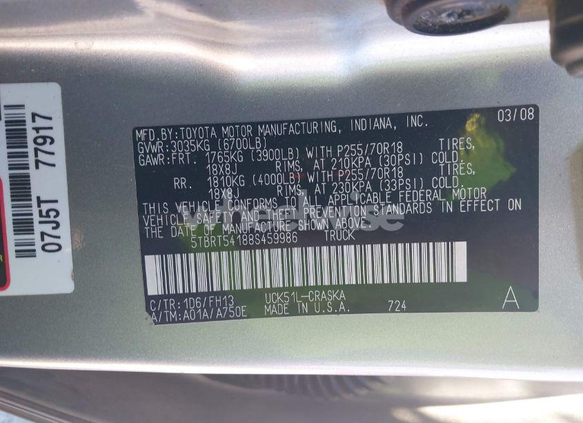 Photo 9 of 2008 Toyota Tundra SR5 4.7L V8 (VIN 5TBRT54188S459986)