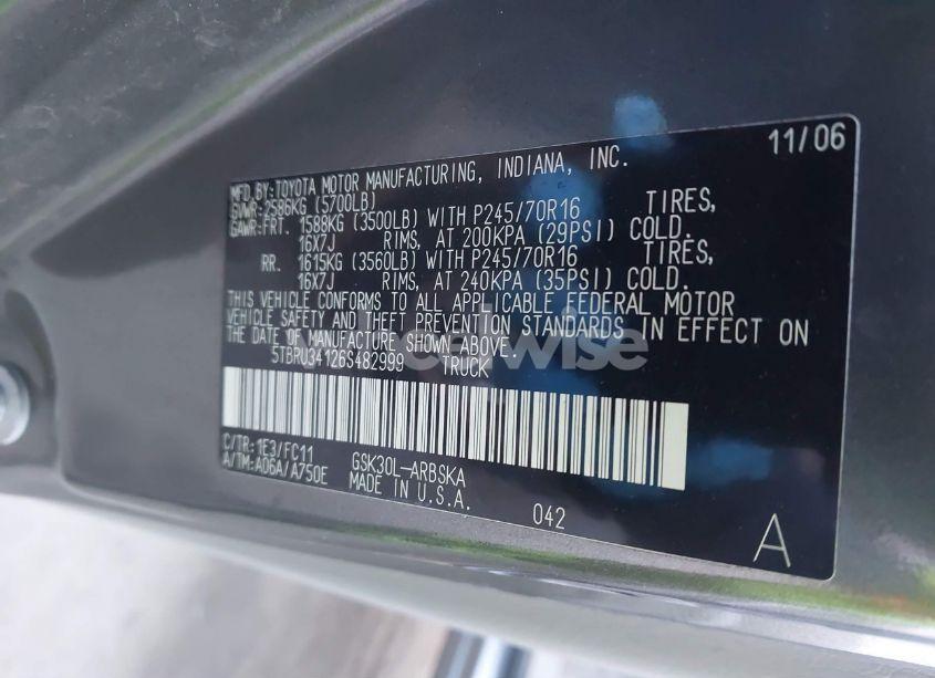 Photo 9 of 2006 Toyota Tundra SR5 (VIN 5TBRU34126S482999)