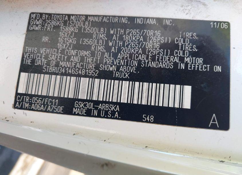 Photo 9 of 2006 Toyota Tundra SR5 (VIN 5TBRU34146S481952)