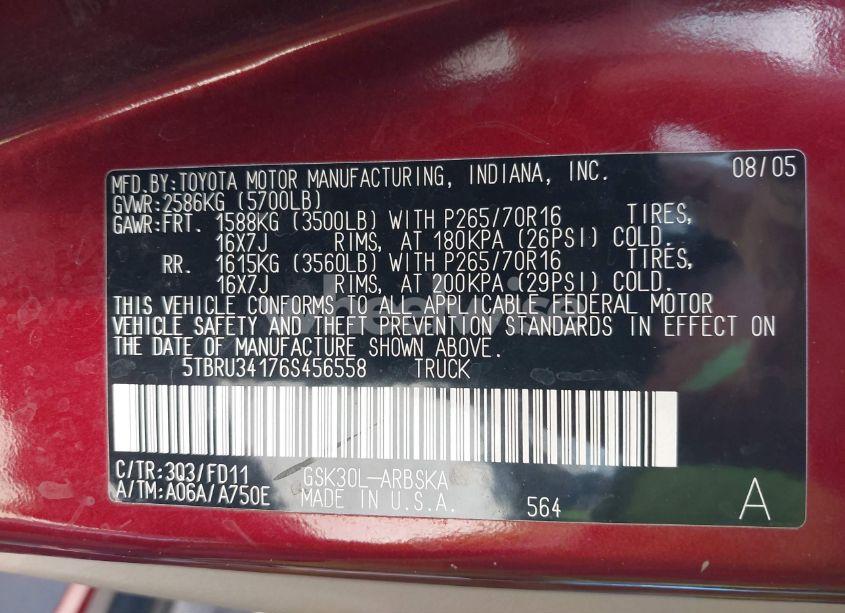 Photo 9 of 2006 Toyota Tundra SR5 (VIN 5TBRU34176S456558)