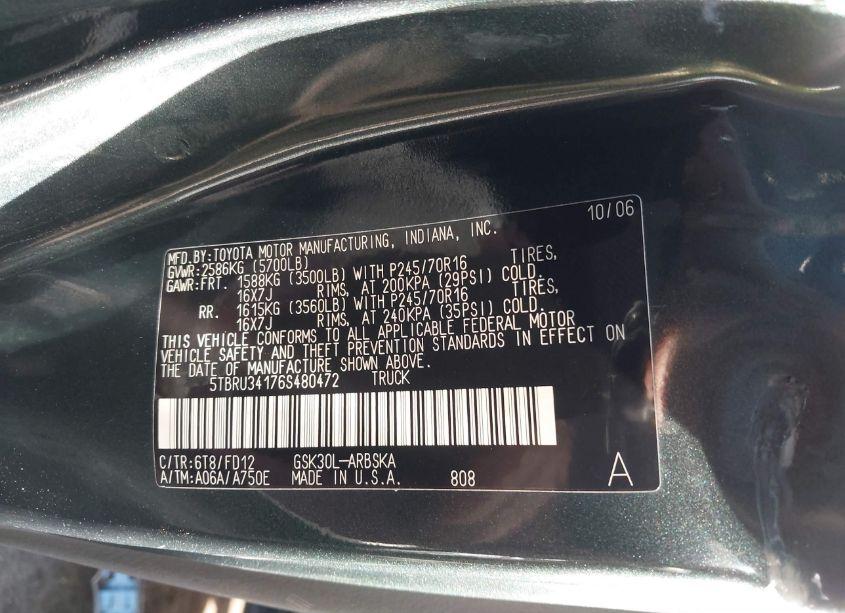 Photo 9 of 2006 Toyota Tundra SR5 (VIN 5TBRU34176S480472)