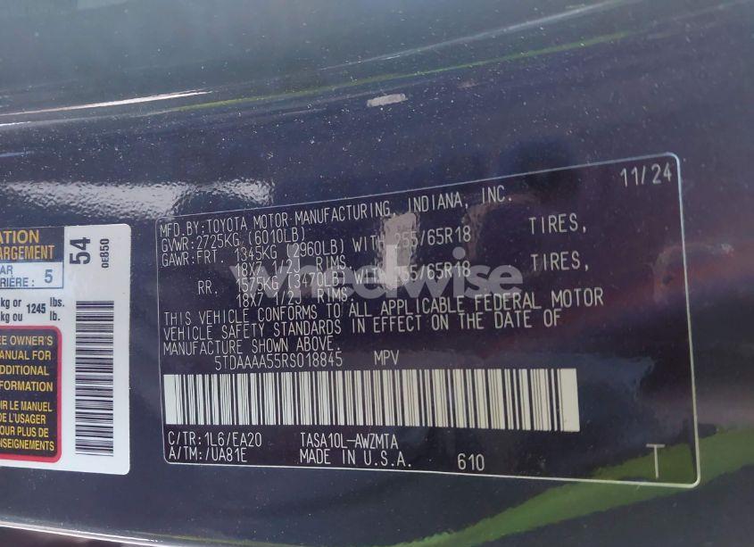 Photo 9 of 2024 Toyota Grand HIGHLANDER XLE (VIN 5TDAAAA55RS018845)